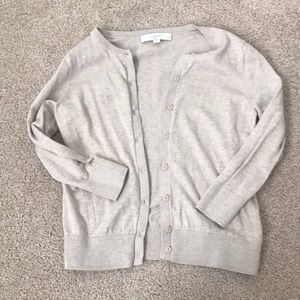 LOFT Tan Cardigan 3/4 Sleeve Classic Cut Sweater